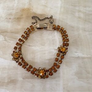 Vintage 60s topaz marigold gold rhinestone tennis bracelet flower